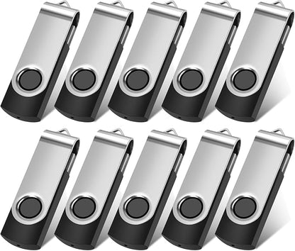 Generic 10 Pack 32GB Swivel Flash Drive Bulk USB Flash Drives, USB2.0 Thumb Drive USB Stick for Data Storage Backup, Jump Drive Pen Drive Zip Drive Memory Stick with Indicator(10Pack Black, 32GB)