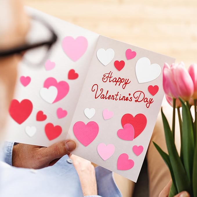 500pcs Foam Valentines Stickers, Self Adhesive Heart Sticker Valentines Decor, Matte Valentine Crafts for Little Ones Favor Supplies, Colorful Valentine Crafts DIY Card Envelopes Decorations