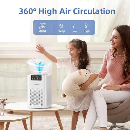 AromaRoom Air Purifiers for Bedroom, Hepa Air Purifiers for Home Pet Pee Smell with Aromatherapy, Quiet 360° Airflow Air Cleaner 3-in-1 Filter for Office, Dorm, Apartment, Kitchen, AP102-White, 2Packs