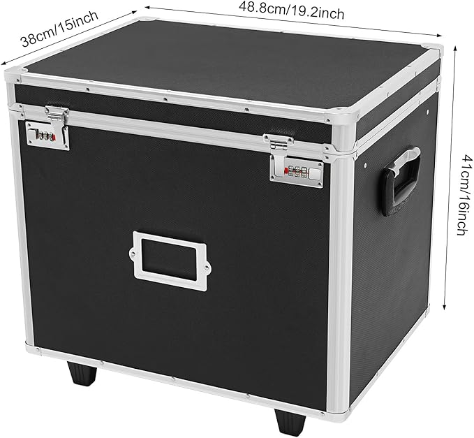 Portable Locking File Storage Box, File Organizer Storage Box - 19.2*15*16inch Letter Size, Portable Locking Storage Totes, Secure Mobile Document Storage Case for Filing Office Documents - Black