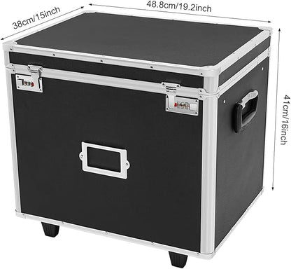 Portable Locking File Storage Box, File Organizer Storage Box - 19.2*15*16inch Letter Size, Portable Locking Storage Totes, Secure Mobile Document Storage Case for Filing Office Documents - Black