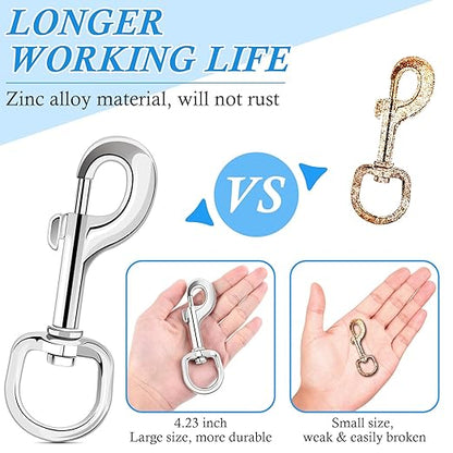 ERKOON Extra Large 4.23 Inch Swivel Eye Bolt Snap Hooks 220Lbs Load Capacity Zinc Alloy Single Ended Flag Clips Heavy Duty Trigger Bolt Hooks (2 Pack)