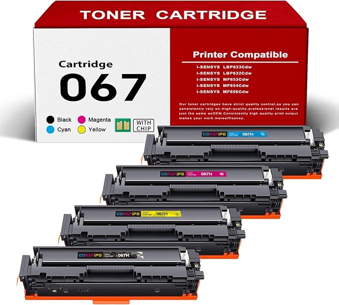 067/067H Toner Cartridge Set(with Chip) Replacement for Canon 067H/067 /CRG-067HToner Work with ImageClass MF656Cdw MF653Cdw MF654Cdw LBP632Cdw LBP633Cdw Printer Ink(067 Toner,4Pack)