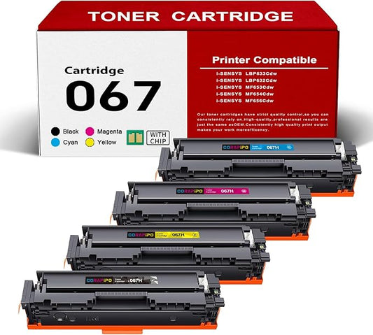 067/067H Toner Cartridge Set(with Chip) Replacement for Canon 067H/067 /CRG-067HToner Work with ImageClass MF656Cdw MF653Cdw MF654Cdw LBP632Cdw LBP633Cdw Printer Ink(067 Toner,4Pack)