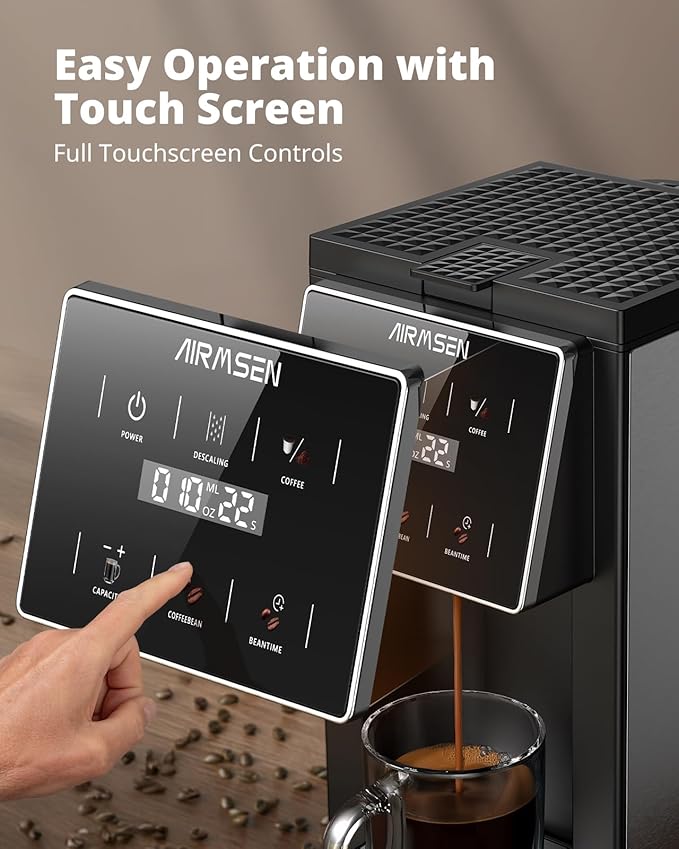 AIRMSEN Grind & Brew Coffee Maker with Grinder - Single Serve Machine Compatible with K-Cup Pods & Ground, 1000W Fast 6-14oz Brewer, Descaling Alert, Touchscreen & 50oz Removable Tank