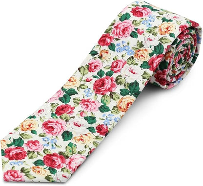 Cotton Floral Ties for Men 2.76" Men's Skinny Tie Linen Flower Printed Neck Tie for Wedding Dating Party