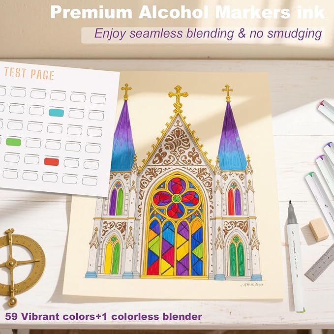 Alcohol Markers, 60 Colors Dual Tip Art Markers with Carrying Case, Drawing Marker, Coloring Marker for Book Painting Card Making for Adults Kids.