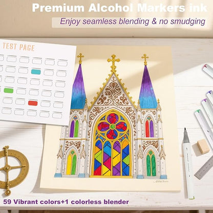 Alcohol Markers, 60 Colors Dual Tip Art Markers with Carrying Case, Drawing Marker, Coloring Marker for Book Painting Card Making for Adults Kids.