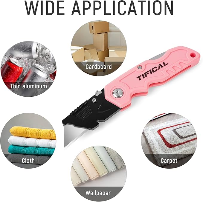 4 Pack Box Cutter Folding Utility Knife, Extra 10 Blades Included, Quick Change Blades, Lock-Back Design, Box Cutters for Carton, Cardboard, Boxes, Razor Knife Box Opener