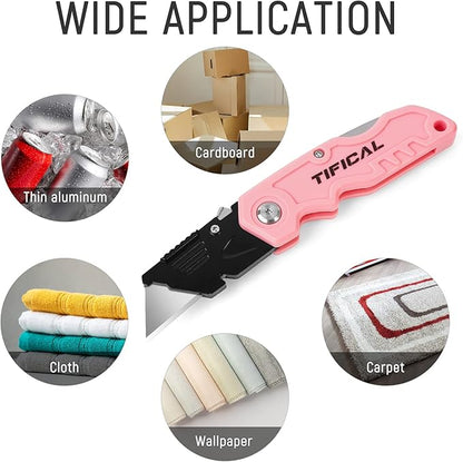 4 Pack Box Cutter Folding Utility Knife, Extra 10 Blades Included, Quick Change Blades, Lock-Back Design, Box Cutters for Carton, Cardboard, Boxes, Razor Knife Box Opener