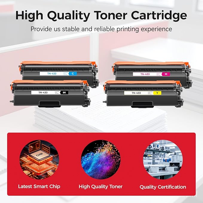 TN433 Toner Cartridge Set 4-Pack Printer Replacement Compatible for Brother TN-433 TN431 TN436 MFC-L8900CDW MFC-L8690CDW HL-L8360CDW HL-L8260CDW MFC-L8610CDW MFC-L8905CDW MFC-L9570CDW HL-L8360CDWT Ink