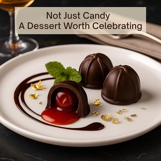 Andy Anand Chocolatier Dark Chocolate Whole Cherry Cordials, Rum, Chardonnay, Vodka & Amaretto Flavors. Individually Wrapped, Flown Fresh from Europe, Unforgettable Chocolate Experience (24 Pcs 12 Oz)