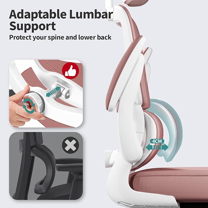 TRALT Office Chair Ergonomic Desk Chair, 330 LBS Home Mesh Office Desk Chairs with Wheels, Comfortable Gaming Chair, High Back Office Chair for Long Hours (Pink)