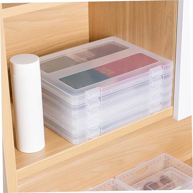 Clear File Box, 4Pcs Clear Plastic File Box A4 Document Portable Project Case Paper Storage Container for Magazine, Scrapbook, Office School Supplies