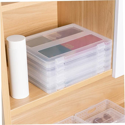 Clear File Box, 4Pcs Clear Plastic File Box A4 Document Portable Project Case Paper Storage Container for Magazine, Scrapbook, Office School Supplies