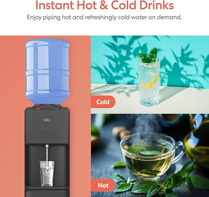 Brio CLTL130 130 Series Top-Load Water Cooler Dispenser for 3- and 5-Gallon Bottles, Hot & Cold, Spill-Free Loading, Child Safety Lock, Energy Star 3.0, Black