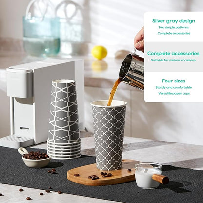 JOLLY PARTY [100 Sets] 20 oz Paper Coffee Cups, Disposable Coffee Cups with Lids,Sleeves and Straws, Hot Cold Beverage Drinking Cup for Water, Coffee or Tea, To-Go Cup Suitable for Office and Travel