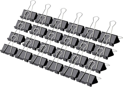 Binder Clips,Qimailer Medium Clips,24 Pcs 1.25 Inch,Black Metal Binder Clips and Paper Clips for Office, Home, School