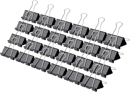 Binder Clips,Qimailer Medium Clips,24 Pcs 1.25 Inch,Black Metal Binder Clips and Paper Clips for Office, Home, School