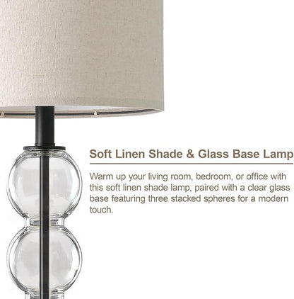 Oneach 24" Glass Table Lamps Set of 2, Black Modern Table Lamps with USB Ports for Living Room, Linen Shade Bedside Lamps for Bedroom, Nightstand, Side Table (Bulbs not Included)