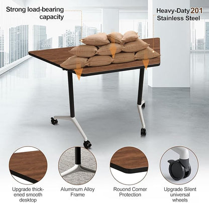 Conference Room Table with Flip-Top Design for Dynamic Meetings, Business Table Computer Desk with Heavy-Duty Frame,Foldable Seminar Meeting Tables for Home Office (6, D, 47.2IN)