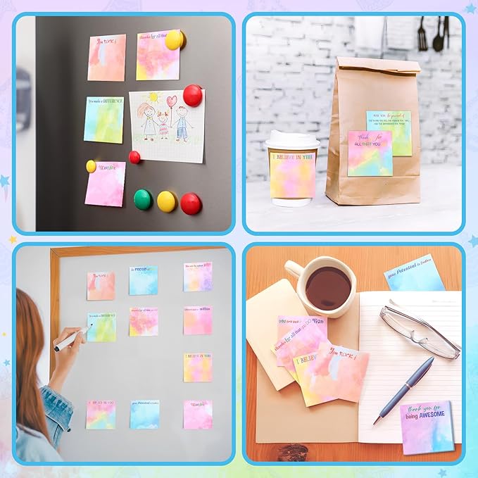 Yinder 24 Pcs Inspirational Sticky Notes Christmas Stocking Stuffers Motivational Sticky Notes Pad Employee Appreciation Gift Bulk for Teacher Nurse Coworker Office 3 x 3'' (Thank You,Water Color)