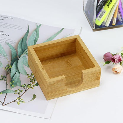MultiBey Sticky Notes Memo Pad Holder Dispenser Original Wood Color Bamboo Desk Supplies Organizer Accessories for Office Home Schools