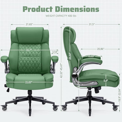 Large High Back Office Chair with Flip Arms- Executive Desk Chair with Locking Wheels, Adjustable Lumbar Support, Ergonomic Synthetic Leather Computer Chair Prevents Cats Scratching