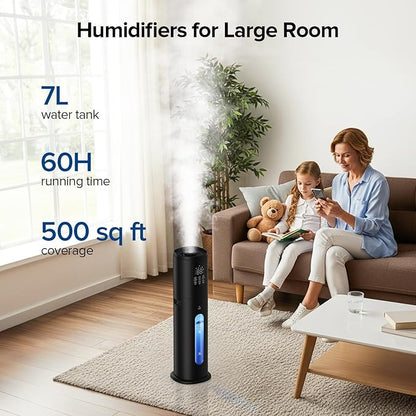 Smart Humidifiers Large Room, 7L/1.85Gal Cool Mist Humidifier for Bedroom, Top Fill, Smart App & Remote Control, 4 Mist Levels
