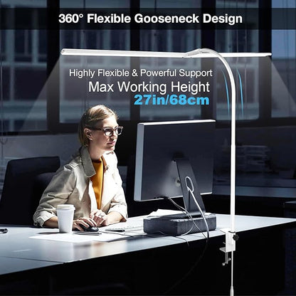 LED Desk Lamp, 31.5'' Wide Double Head Desk Lamps for Home Office, Dimmable 25 Lighting Modes 16W 1800lm Bright Task Lighting, Eye Caring Architect Table Lamp for Workbench Monitor Study, White
