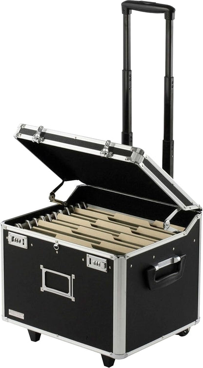 Vaultz Portable File Storage Box with Handle - 14.5" x 17.5" x 15.5" Letter/Legal Size Mobile Lock Box - Double Combination Locking Cabinet - Black