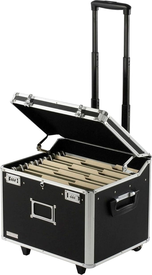 Vaultz Portable File Storage Box with Handle - 14.5" x 17.5" x 15.5" Letter/Legal Size Mobile Lock Box - Double Combination Locking Cabinet - Black