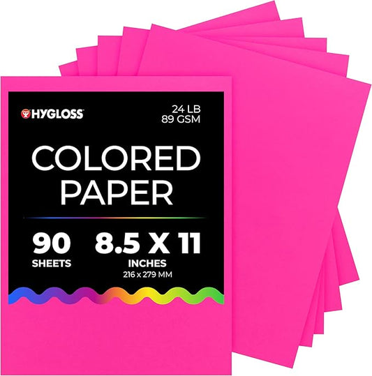 Hygloss Fuchsia Colored Paper - 24 lb, 89 GSM, Acid-Free, Fade-Resistant, 8.5x11-Inch Letter Size Color Copy Paper, 90 Sheets
