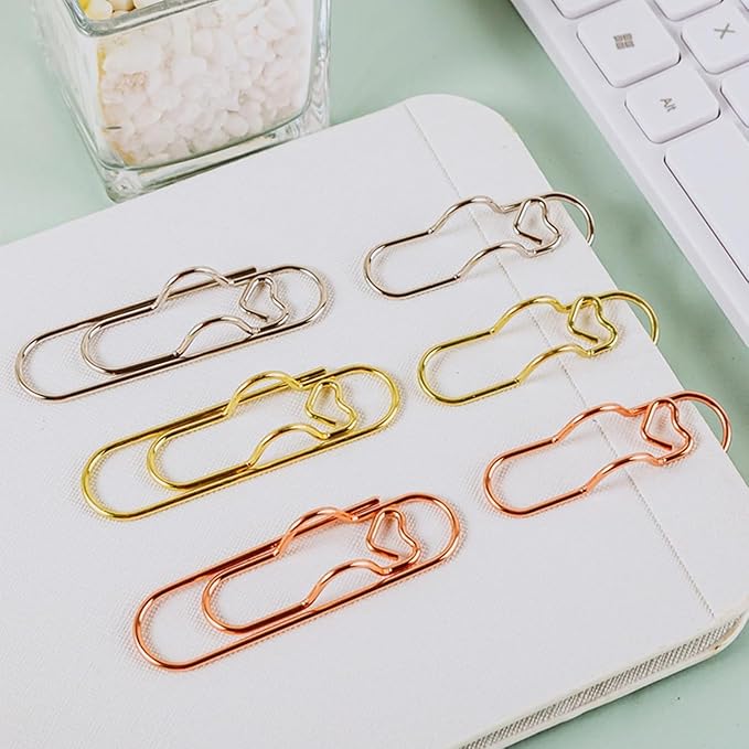 Metal Pencil Clips, 6pcs 3 Colors Heart Pen Clip Metal Pencil Clips Multifunctional Rose Gold Silver Carbon Steel Paperc, Heart Pen Clip for Notebook, for Notebooks and Papers (30PCS)