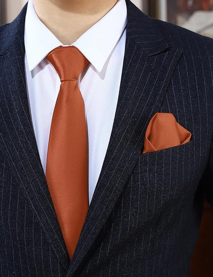 PenSee Men's Tie Set Solid Pure Color 3.15" (8CM) Classic Formal Plain Necktie and Pocket Square Set For Men