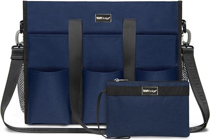 TOPDesign Utility Water Resistant Tote Bag with 22 Pockets, Top Zipper Closure & Thick Bottom Support, for Working Women