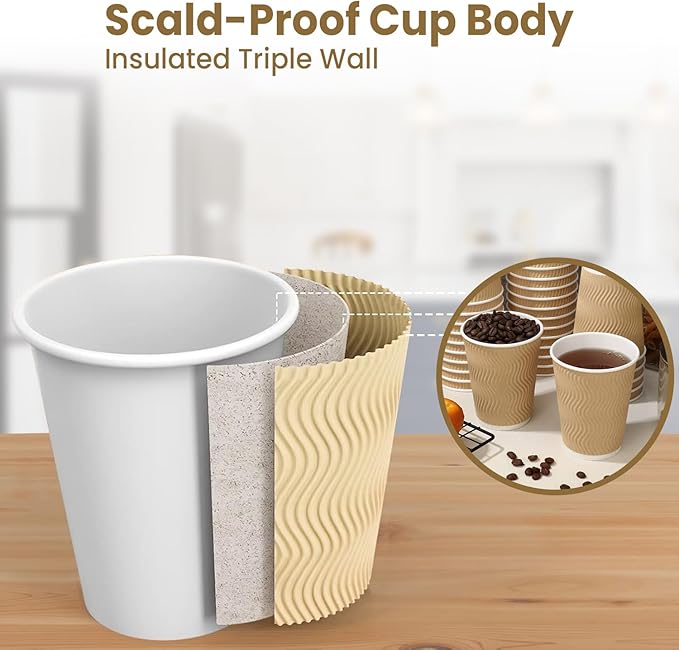 5Seconds 500Pcs 6oz Brown Ripple Paper Coffee Cups - Disposable, Eco-Friendly, Sturdy - Hot Beverage To-Go Cups for Home, Office, Parties, and Events - Premium Insulated, Leak-Proof, and Recyclable