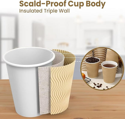 5Seconds 500Pcs 6oz Brown Ripple Paper Coffee Cups - Disposable, Eco-Friendly, Sturdy - Hot Beverage To-Go Cups for Home, Office, Parties, and Events - Premium Insulated, Leak-Proof, and Recyclable