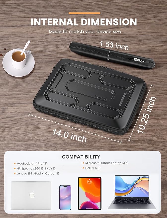 DOMISO 13.3 inch Laptop Sleeve with Handle Shockproof Computer Bag Waterproof EVA Protective Carrying Case for 13-13.3 inch Notebooks/13 MacBook Air/MacBook Pro Retina/Dell XPS 13/Samsung/HP, Black