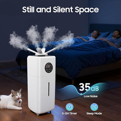 5.5Gal/21L Large Humidifiers, Quiet Whole House Humidifier for 3000 sq.ft, Cool Mist Top Fill Humidifier with 3 Mist Levels, Extension Tube, 2000ML/H Dual 360° Nozzles, Wheels & Remote Control