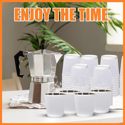 500 Pack Paper Espresso Coffee Cups,4 oz Disposable Coffee Cups,Corrugated Insulated Ripple Wall, Paper Ripple Cup for Coffee, Hot Chocolate and Hot Tea Drinks -White