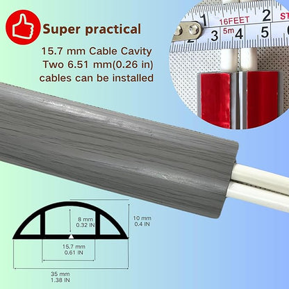 10ft Floor Cord Cover Self Adhesive Cord Hider Floor, Cable Cavity:0.61"(W) x 0.32"(H),Heavy Duty Cable Protector, Hide Extension Cords, Cable Management Hide Cords on Floor, Gray Wood