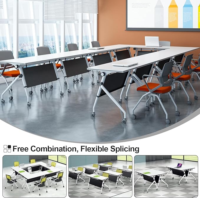 Conference Room Tables,Folding Conference Table for 10,Rectangular Meeting Table Modern Mobile Seminar Training Table with Wheels,Easy to Assemble,Modular Bussiness Tables for Office,Meeting Room(4)