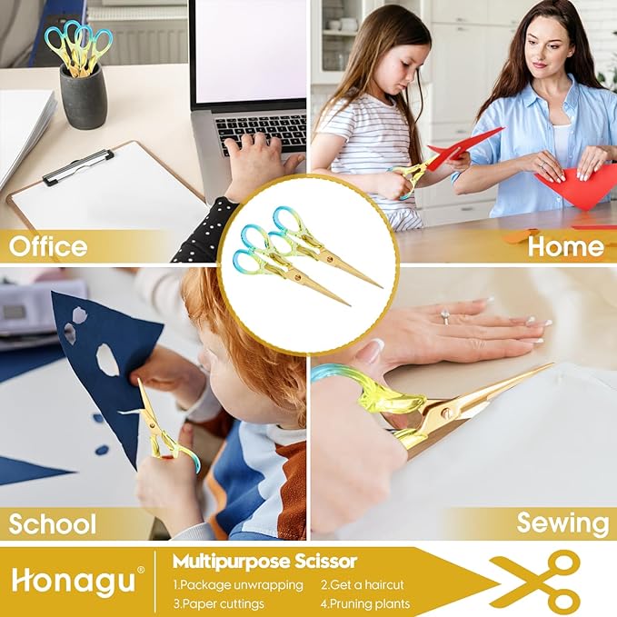 Honagu Premium Acrylic Handle Scissors -Stainless Steel Blades, Precision Cutting, Ergonomic Design, Ideal for Home, Office, and Craft Use - 2 Pack, Blue