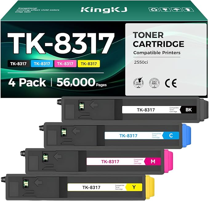 TK-8317 TK8317 High Capacity Toner Cartridge Set 4-Pack Replacement for TK-8317K TK-8317M TK-8317C TK-8317Y Toner Compatible with Kyocera TASKalfa 2550ci Printer Copy Ink (Black Cyan Magenta Yellow)