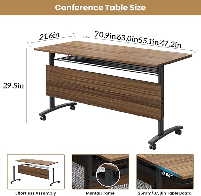 Conference Table,Business Style Rolling Conference Room Tables with Wheels,Mobile Meeting Table Versatile Modern Office Folding Tables,Modular Seminar Table for Office Meeting Training Room (6, 55")