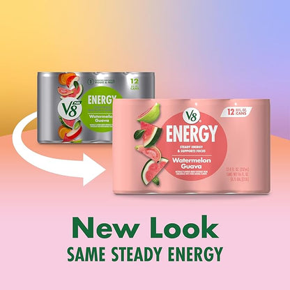 V8 Energy Watermelon Guava Energy Drink, 8 fl oz Can (12 Pack)