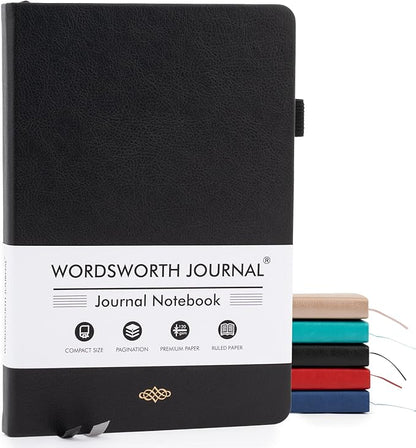 Wordsworth & Black A5 Lined Journal 216 Lined Pages, Hardcover Leather, 120 GSM Paper, Journaling Notebook for Work & Sketching, Journals for Women, Men - Gifts Box Included Black