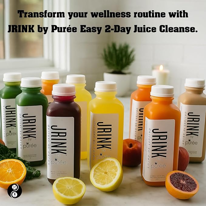 JRINK by Purée Easy Juice Cleanse, Cold Pressed Detox Drink with Organic 2 Day-Healthy Vegetable and Fruit Juice, Frozen Pressed Juice Cleanse, 12 Bottles, 16oz Each