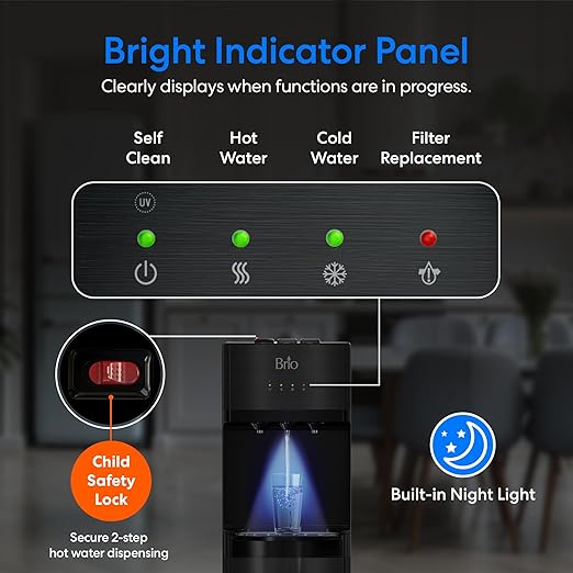 Brio 500 Series 4-Stage Bottle-Less POU Tri-Temperature Digital Self Cleaning Water Cooler Dispenser